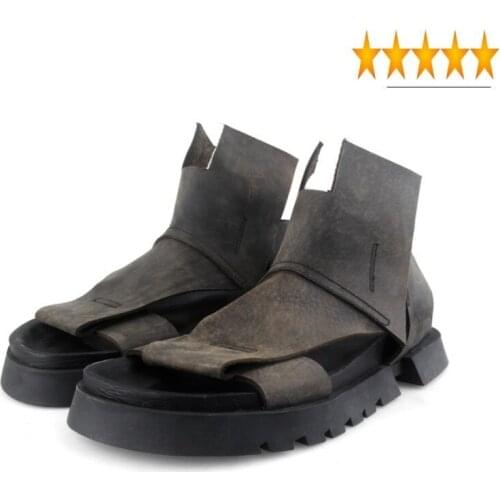 High Men Harajuku Top Designer Open Toe Platform Shoes Luxury Vintage Genuine Leather Sandals Male New Summer Gladiator