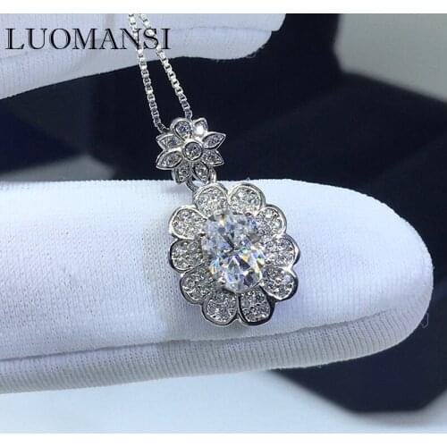 Luomansi 1CT 5*7MM Egg-shaped Moissanite Silver Necklace Passed the Diamond Test S925 Silver Jewelry Party Birthday Gift
