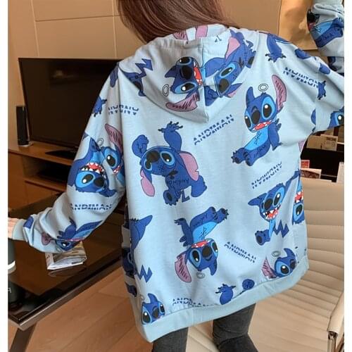Disney Stitch cartoon hooded sweater cotton men and women couples with the same loose jacket female autumn 2021