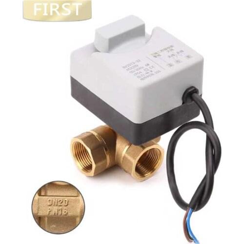 AC220V 3-way electric motorized ball valve three wires two controls for air conditioning