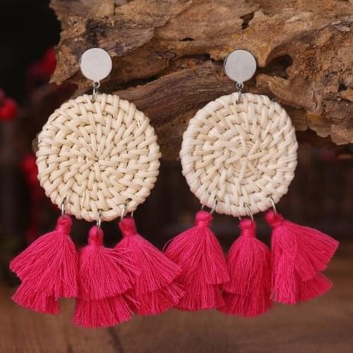 Rattan Macrame Earrings Unique Bohemian Ethnic Dainty Trendy Retro Vintage Statement Geometric Tassels Earrings