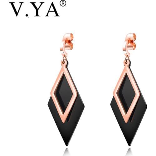 V.YA Trendy Triangle Women Drop Earrings Hyperbole Stainless Steel Black Gold Color Fashion Female Earring Jewelry Gift Dropship