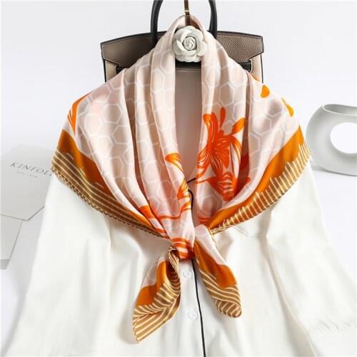 Spring Design Scarf Silk Square Women Office Lady Headband Pashmina Shawl Wrap Bandana Print Foulard Female Scarves Neckerchief