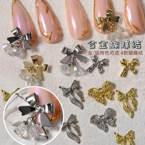 DIY Nail Art Jewelry Accessories Bowknot Crystal Bell Alloy Christmas 3D Design Shiny Nail Art Decoration Suppliy Press On Nails