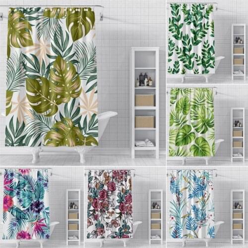Tropical Leaves Bathroom Shower Curtain Flowers Pattern Shower Curtain Waterproof Mildew Proof Shower Curtains For Bathroom Hook