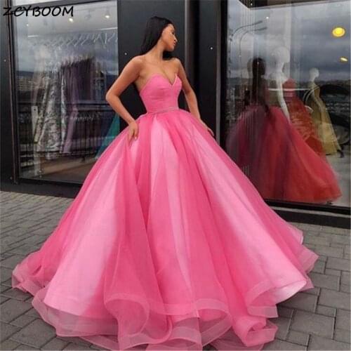 Pink Prom Dress A-Line Evening Gowns Women Formal Party 2021 Blue Sweetheart Neck Tulle Burgundy Graduation Long Robes De Soirée