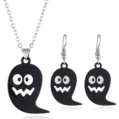 12pcs/lot New Stylish Halloween Black Ghost Necklace Earrings Set Jewelry At The Party