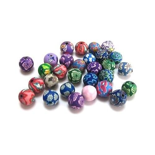 50 Mixed Colour Polymer Clay Round Beads 10mm (3/8") Jewelry Finding