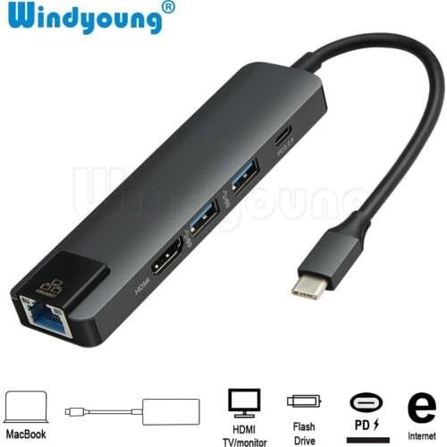USB C to Gigabit Ethernet RJ45 Lan Adapter USB Type C to HDMI 4K with 2 USB 3.0 Ports Hub for Macbook Pro iPad Pro
