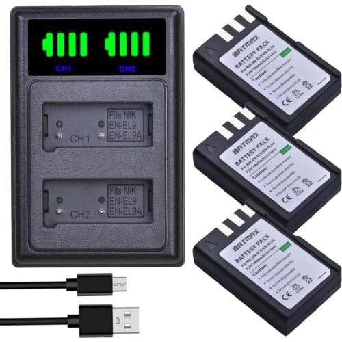 Batmax EN-EL9 EN-EL9a EL9 1800mAh Battery+New LED USB Dual Charger for Nikon EN-EL9a D40 D60 D40X D5000 D3000 Camera
