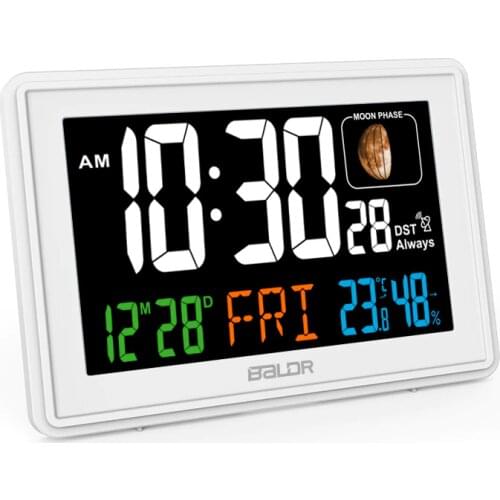 Baldr Digital Desk Wall Alarm Clock with Thermometer & Calendar Multifunction Silent LCD Large Screen Electronic Alarm RCC Clock