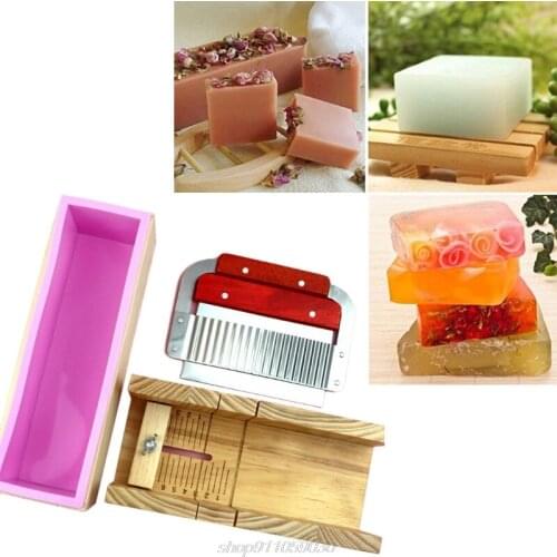 Wooden Soap Loaf Cutter Mold and Soap Cutter Set Rectangle Silicone Mold with Wood Box Straight and Wavy Soap M20 21 Dropship