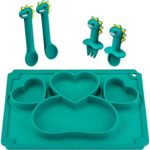 TYRY.HU Baby Dinner plate set Baby Feeding Plate Training Bowl Spoon Fork Dinosaur Cartoon Illustration Non-slip Dinner Plate