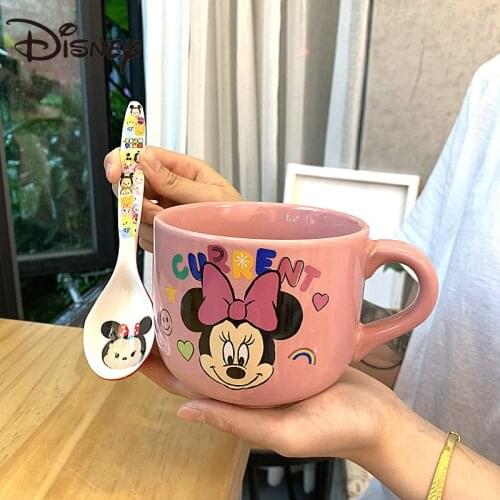 Disney 600ml Ceramic Oatmeal Bowl Fruit Salad Bowl Noodle Bowl Cartoon Tableware Large Capacity Oatmeal Breakfast WatchbandSpoon