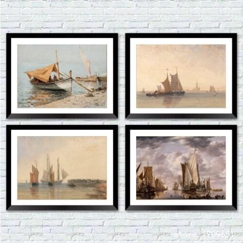 Cotton no frame classical ships sea landscape canvas printings oil painting printed on cotton room wall art decoration picture