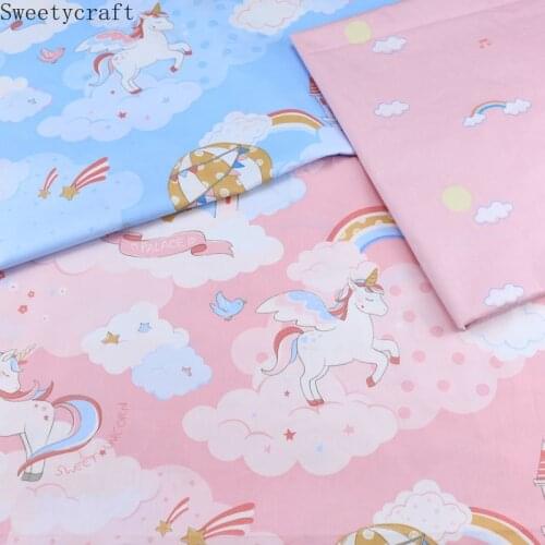 Cartoon Unicorn Cotton Fabric Per Half Meter Children Dress Cloth for DIY Sewing Doll Hat Material Hometextile Clothes 160x50cm
