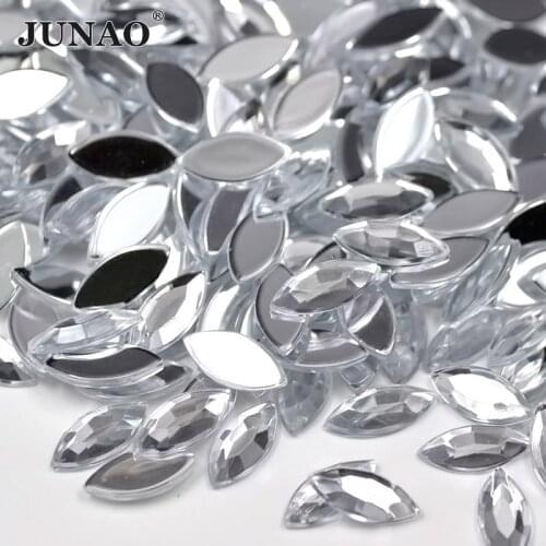 JUNAO 4x8mm 5x10mm 7x15mm Clear White Crystal Horse Eye Rhinestones Non Hotfix Acrylic Stones Flat Back Gems for Jewelry Finding