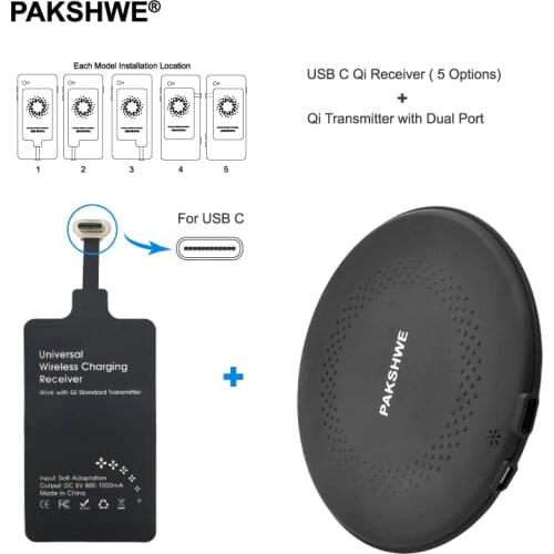 Type C Qi Wireless Charger Kit Qi Transmitter TI-Chip Receiver Adapter Bundle for Huawei P9Plus All Android USB C Smartphones