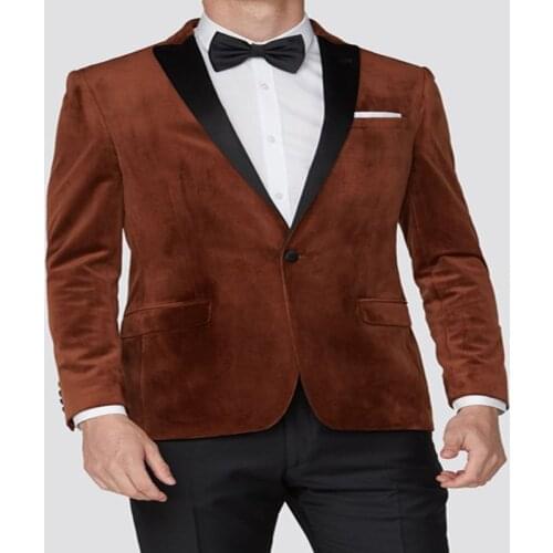 2 Pieces Mens Velvet Suit Slim Fit Khaki Jacket With Black Pants Costume Tuxedos Groomsman Wedding Bridegroom Men clothes