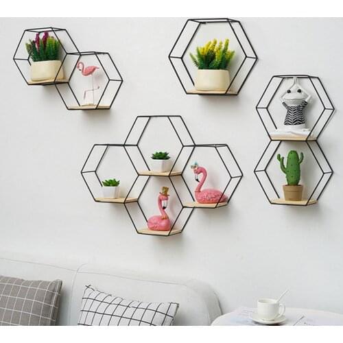 Wall Shelf Floating Shelves Wall Mounted Hexagon Storage Holder Storage Rack for Bedroom Living Room Office Organizer Decor