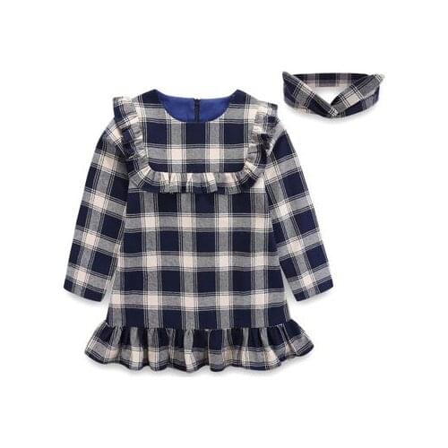 New Autumn cute cotton Baby Girl Checked Dress Toddler Plaid Clothes Girls Ruffles Long-sleeved Kids Party Pageant Dresses