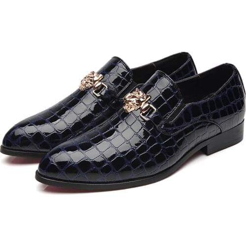 New Luxury Crocodile Grain Slip-On Oxfords Shoes Men Casual Fashion Pointed Toe Dress Shoes New Design Dropshipping Big size 48