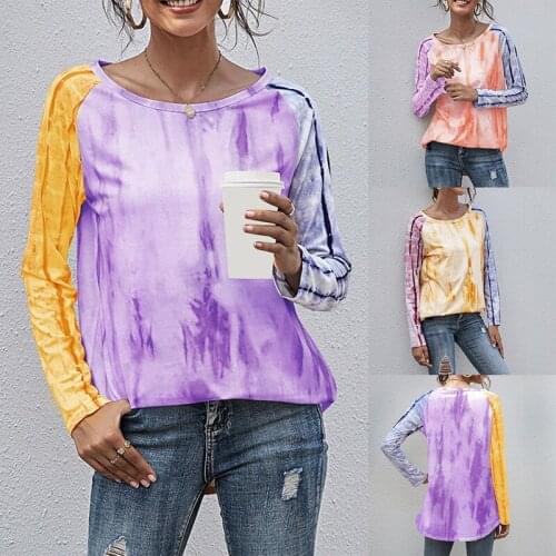 Autumn Long Sleeve Tie-Dye Gradient Women T Shirt Casual Loose Tee Shirt Fashion Ladies Tops