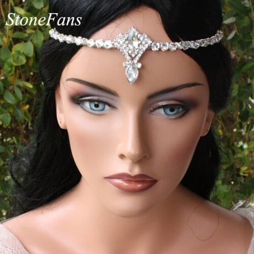 Stonefans Shiny Crystal Forehead Headband Head Chain Jewelry Tiara Bridal Crown Headpiece Women Baroque Wedding Hair Accessories