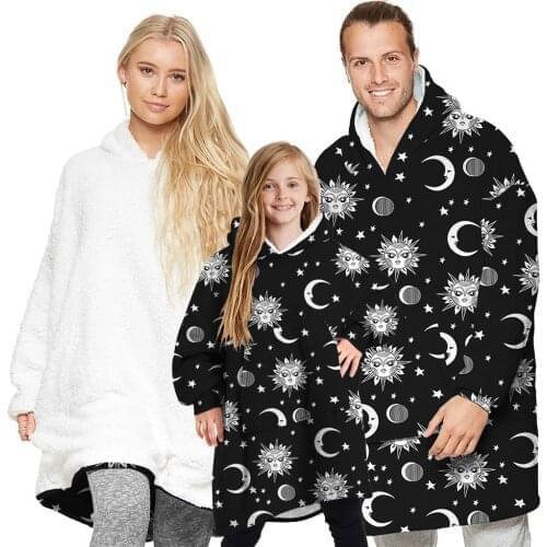 Family Pajamas Matching Outfit Cute Star Planet Unicorn Print Parent-child Warm Blanket Winter Home Hooded Fleece Nightwear