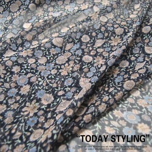 LEO&LIN Large Wide Black Flower Silk Georgette Chiffon Clothing Fabric DIY Patchwork Tissue