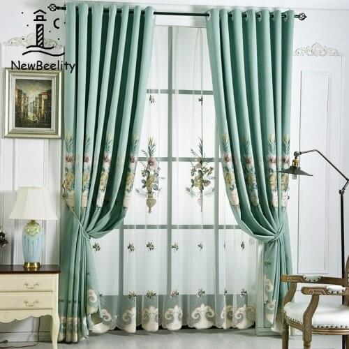 Modern Simple Flower Embroidery Maxel Schneider Shade Curtains for Living Dining Room Bedroom Window Curtain