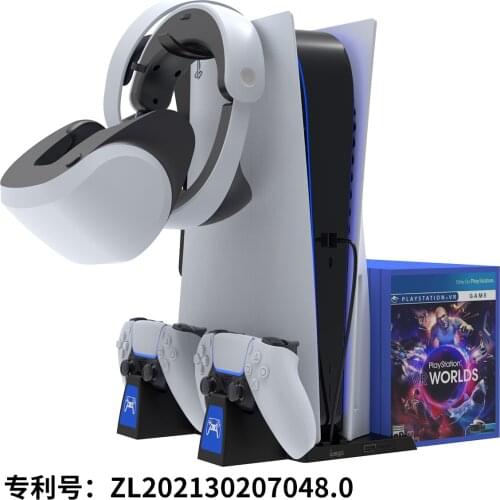 For PS5 Controller Charger Console Vertical Cooling Fan Stand Fast Charging Station For SONY Playstation 5 with Hearphone Hang