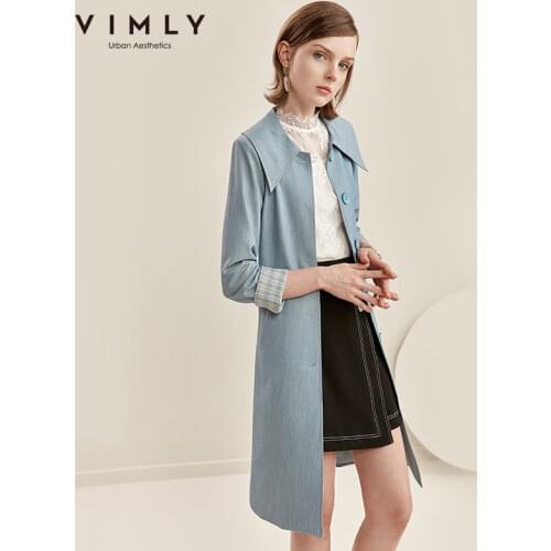Vimly Womens Trench Coat Autumn Single Breasted Solid Turn Down Collar Long Style Jackets Female Overcoat F2250