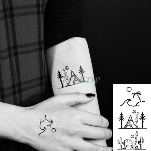 Waterproof Temporary Tattoo Sticker coconut tree cactus Hill Fake Tatto Flash Tatoo Tatouage Wrist Foot Hand For Girl Women Men
