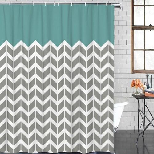 Geometric Cyan Turquoise Shower Curtain Polyester Fabric Waterproof Shower Curtains Modern Bathroom Curtain