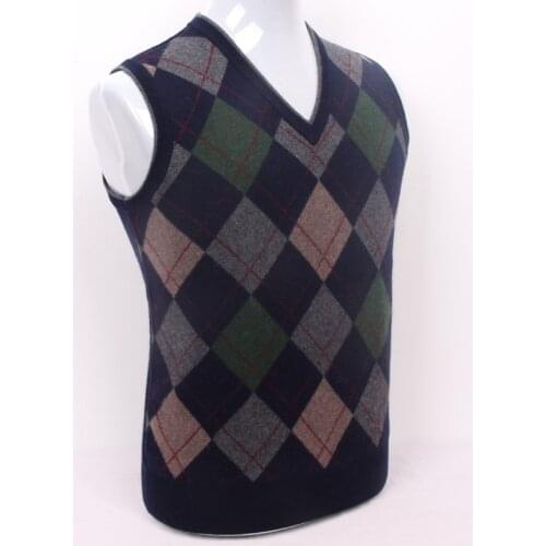 High quality add thick pure cashmere mens boutique vest sweater colorful big argyle plaid S/105-3XL/130