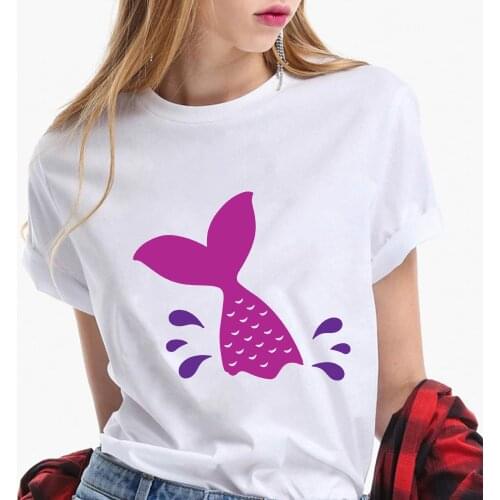Women T Shirt The Little Mermaid Print Tshirt Harajuku Short Sleeve O-Neck Loose Top Female Summer Causal Tee Dropship Clothing