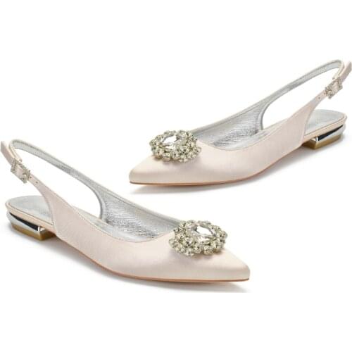 MarHermoso Womens Satin Pointed Toe Sling Back Ballet Extra Szie Ballerinas Bridal Wedding Low-heeled