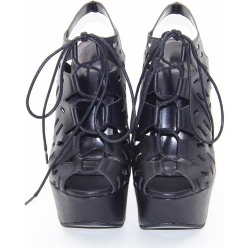 Minan Ser Women Sandals16cm Platform Open Toe Wedges Sandals Nice Black Shoes Woman Shoes US Size 5-10.5