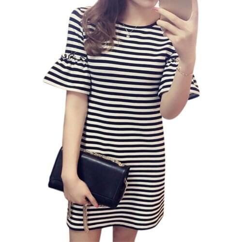 Striped Dress Women Cheap Price O-Neck Short Sleeve Summer Beach Mini Dresses Preppy Girls Casual Plus Size Dress Vestidos W3