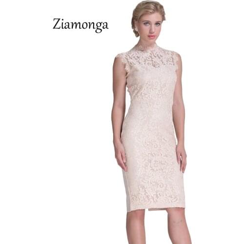 Ziamonga Runway Fashion Women Dress Sleeveless Summer Knee Length Lace Dress Sexy Open Back Hollow Elegant Casual Office Dress