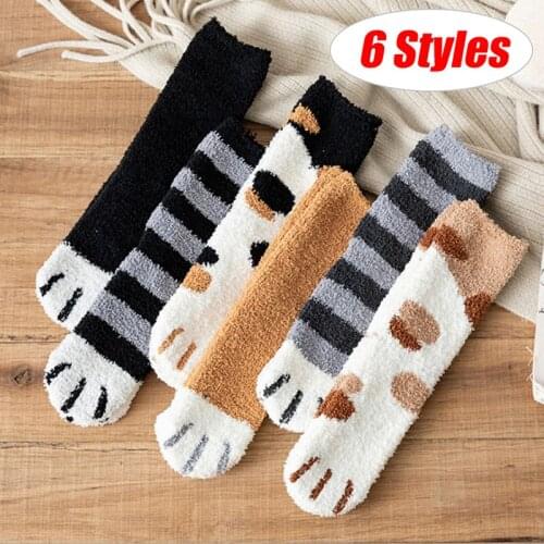 Winter Warm Cat Paw Socks For Women Thick Coral Fleece Girls Sleeping Fuzzy Socks Home Floor Cute Claw Socks Christmas