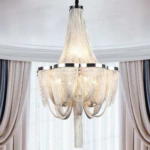 Creative personality art design hotel duplex building designer light luxury tassel aluminum chain chandelier original Italian