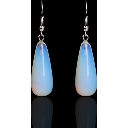 1 Pair Vintage Fashion Sea Opal Earrings Long Tassel Water Drop Dangles White Crystal Moonstone Stone Dangle Earrings for Womens