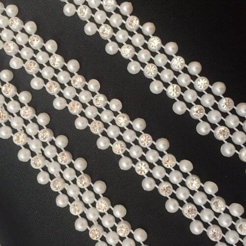 1yard/lot 15mm vintage Flatback Imitation Natural pearl Imbue Diamond Beads Pearl Imbue Diamond Ribbon Trim Wedding decoration