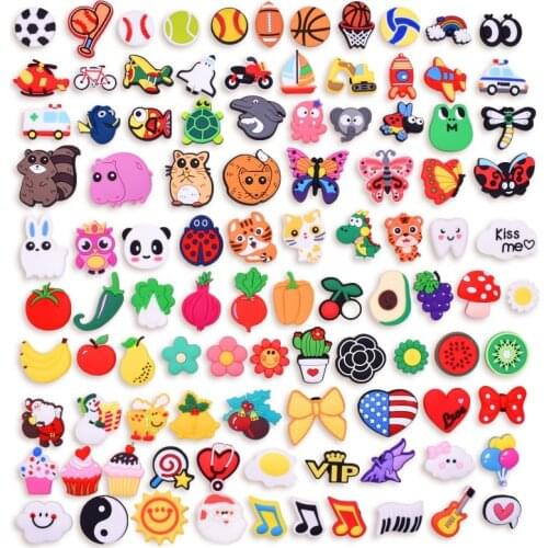 100 Pcs Boys Balls Child Girls Animals Fruit Flowers Cakes Music Symbols Different Jibz Hole Clogs Mule Decorations Cheap Gift