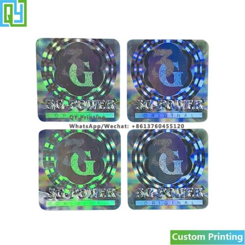 10000pcs 20x20mm free shipping custom Silver foil 3D hologram stickers text embossing labels laserable tamper evident holo label