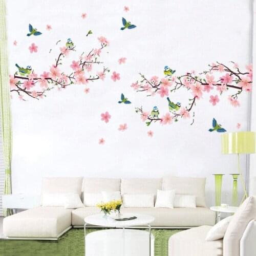 2019 arrival Removable Peach Cherry Blossom Flower Mural Wall Sticker Bedroom Living Room Decal Waterproof Mould Proof