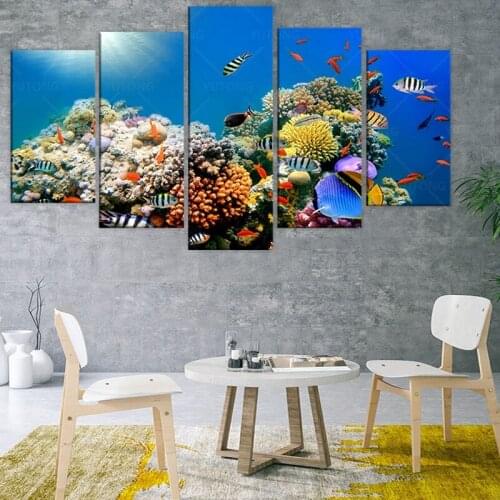 5 panels Tropical Sea Coral Reef Canvas Painting Wall Art Home Decor Underwater World Picture posters and Prints Living Room Dec