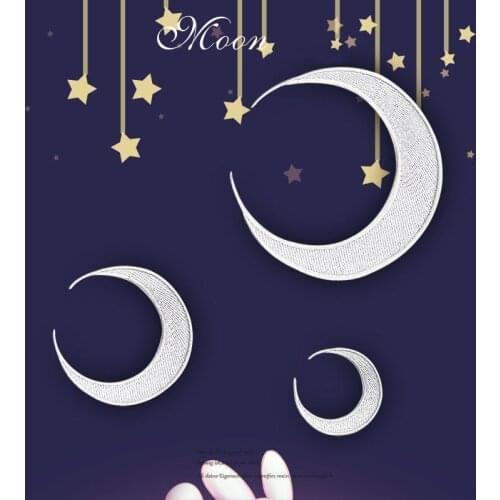 AHYONNIEX Brand DIY Clothes Patches Iron On Embroidery Silver Moon Patches Hot Fix Applique Sew On Pants Pocket Jacket Stickers